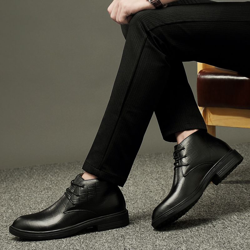 LAORENTOU Men's Leather Plush Lining Casual Boots