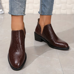 Crocodile Pattern Chunky Heel Ankle Boots