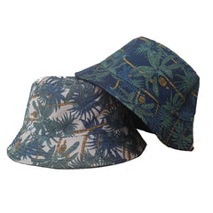 Tropical Basho Print Bucket Hat Reversible Couple Basin Hat