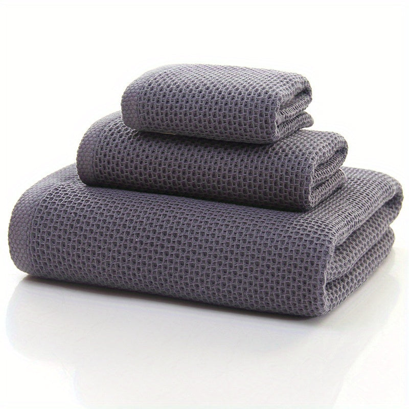 3pcs Waffle Towel Set - Soft Thick Quick Dry Towels