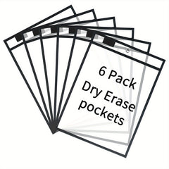6pcs Reusable Dry Erase Pocket Sleeves Clear Plastic Sheet Protectors