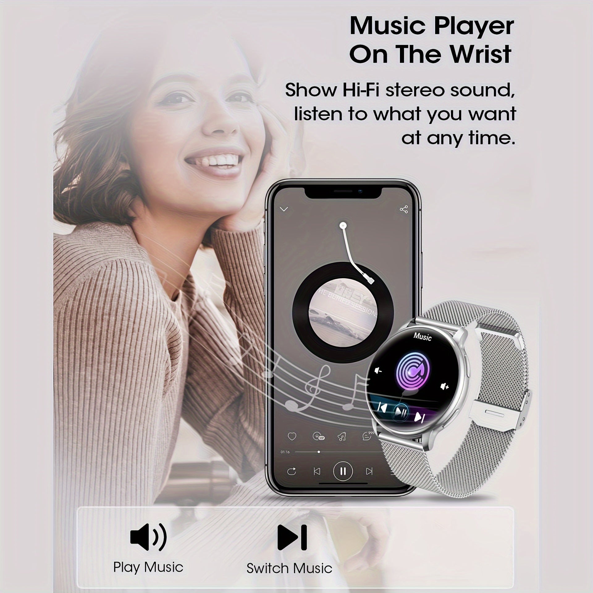Meatball Smartwatch IP68 Waterproof 19 Sports Modes Music Player