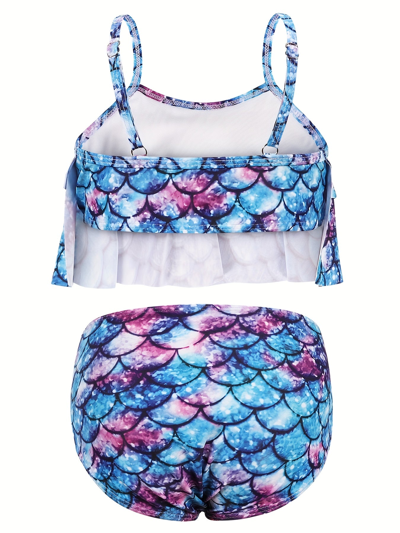 2pcs Toddler Girls Ruffle Trim Fish Scales Top Bikini Swimsuit
