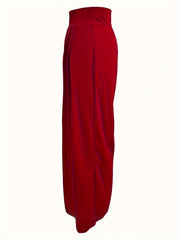 Women's Plus High Waisted Wide Leg Solid Trousers