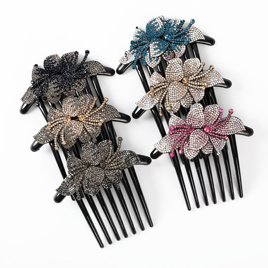 Vintage Crystal Hair Comb Barrettes Rhinestone Flower Clips Ponytail Holder