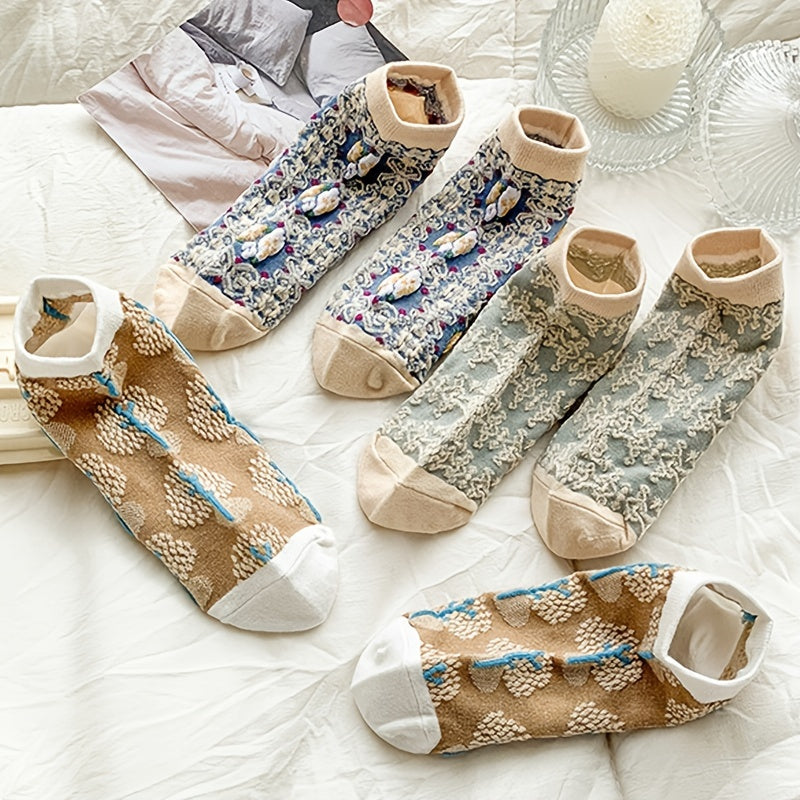 8 Pairs Floral Short Socks Breathable Lightweight Ankle Stockings Hosiery