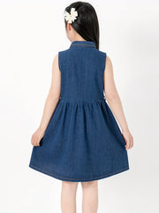 Girls Denim Shirt Dress Sleeveless Summer Party Clothes