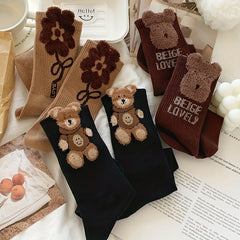 3 Pairs Bear Print Socks Cute & Comfy Women's Stockings