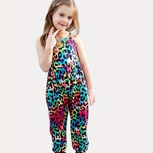 Girls Leopard Print Long Jumpsuit