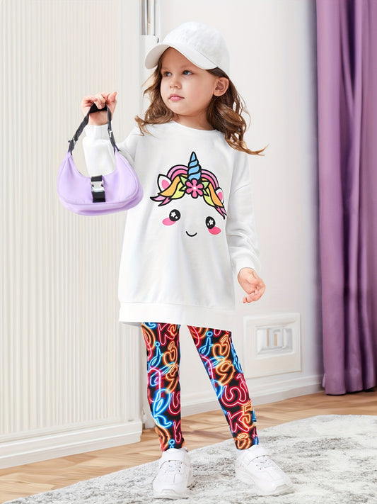 Girl's Unicorn Long Sweatshirt & Leggings Set