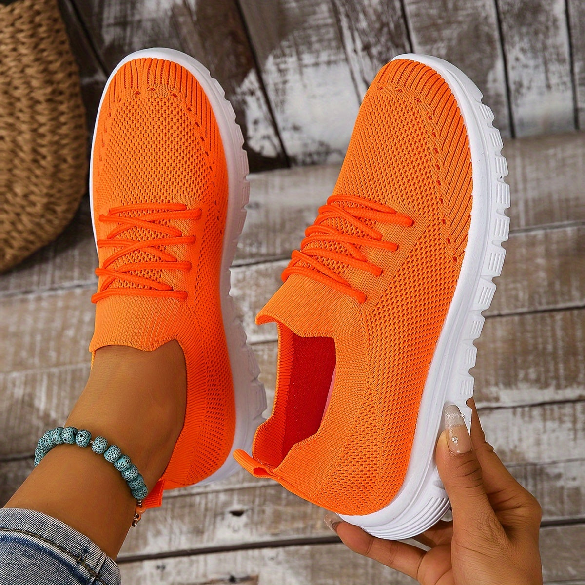 Women's Mesh Breathable Woven Shoes Casual Non Slip Running Sneakers