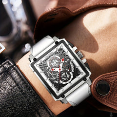 LIGE Boy's Top Hollow Square Sport Watch Leather Strap Waterproof Quartz WristWa