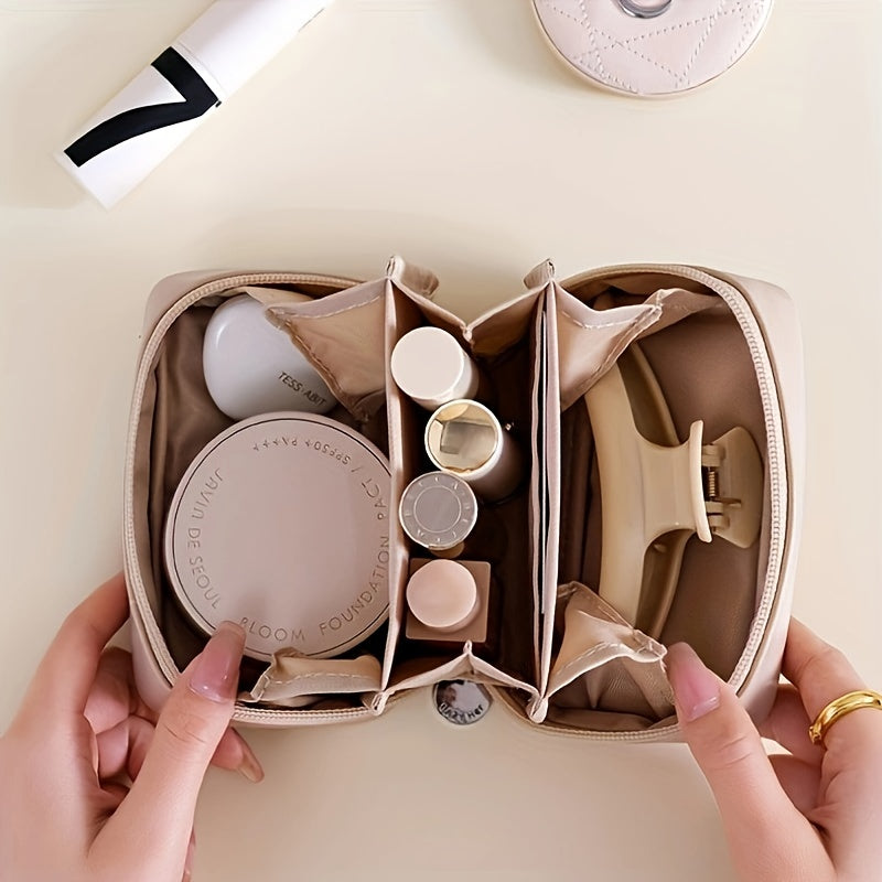 PU Leather Makeup Bag Small Travel Cosmetic Bag Open Flat