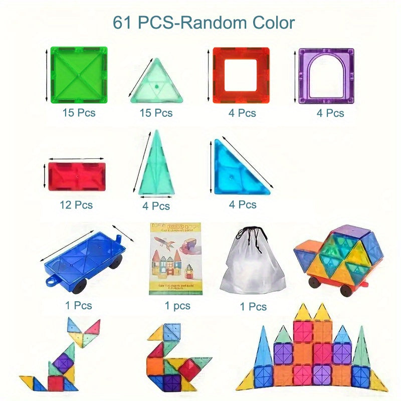61-Piece Magnetic Building Block Set for Children 3D Magnetic Tiles