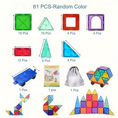 61-Piece Magnetic Building Block Set for Children 3D Magnetic Tiles