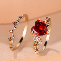 Red Green Zirconia Copper Band Ring Set Stack Ring Jewelry Wedding Ring