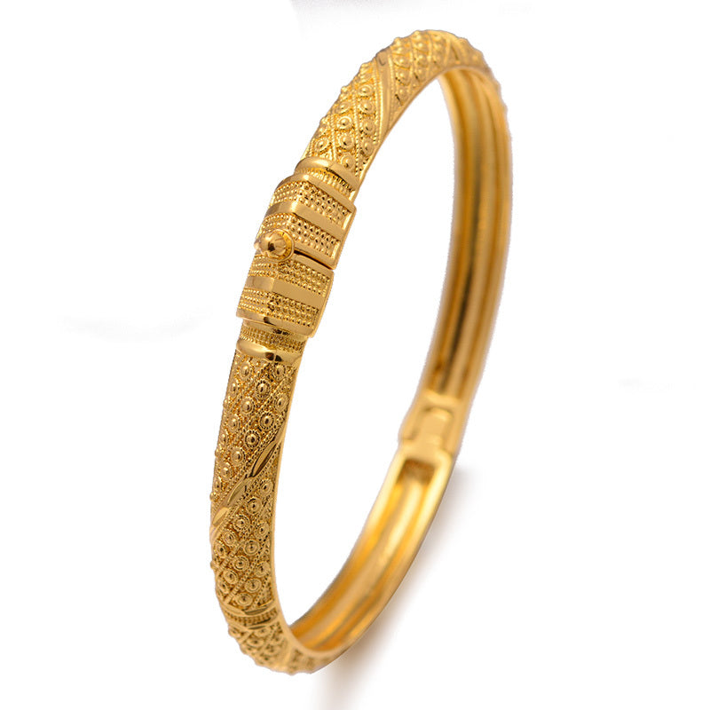 1 Pc Golden Bangle Bracelet 24K Plated Copper Hand Jewelry Decor