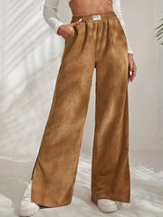  Solid Corduroy High Rise Wide Leg Trousers