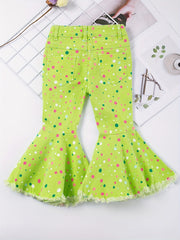 Toddler Girls Polka Dot Ripped Jean Flare Pants Set