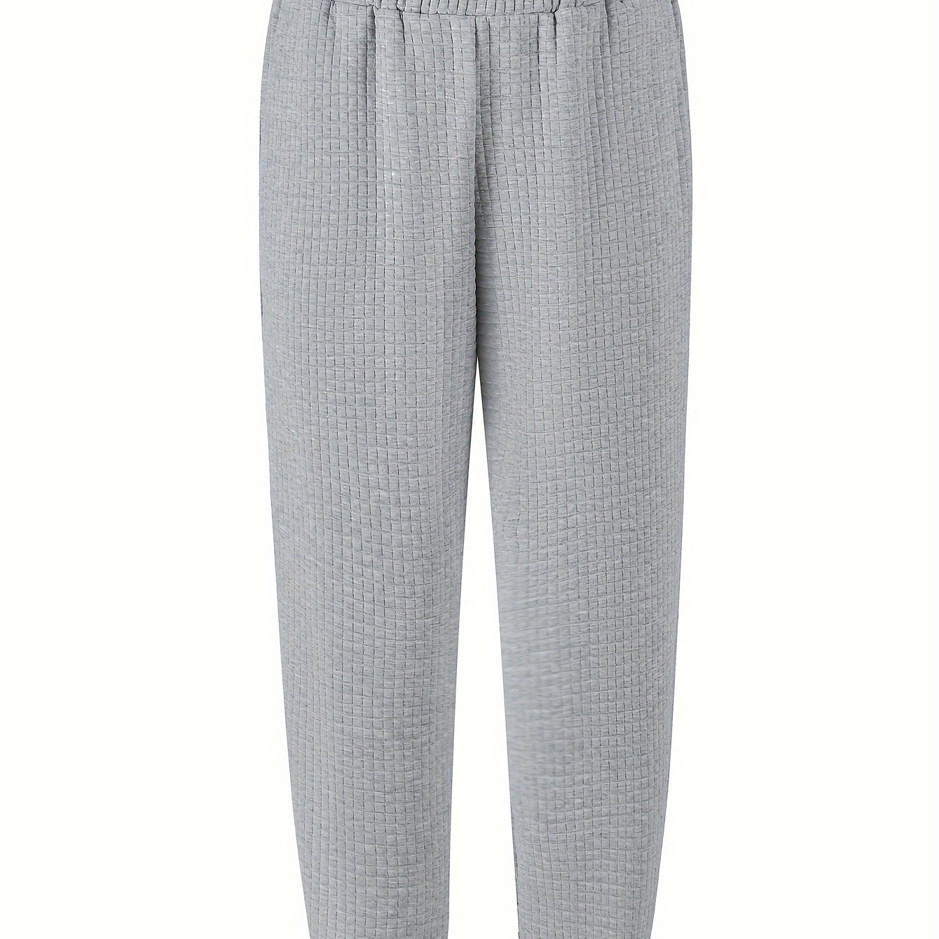  Solid Waffle Knit Joggers with Elastic Waist