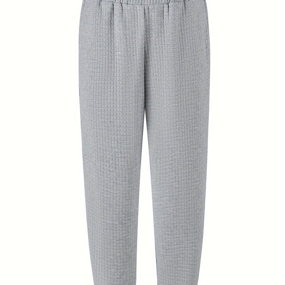  Solid Waffle Knit Joggers with Elastic Waist
