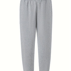  Solid Waffle Knit Joggers with Elastic Waist