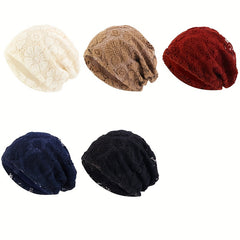 Double Layer Lace Beanies Turban Cap Solid Head Wrap Elastic Skull Cap