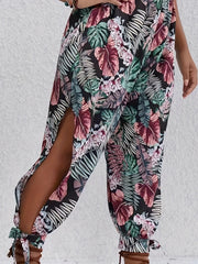  Boho Pants Women's Plus Tropical Print Elastic High Rise Trousers