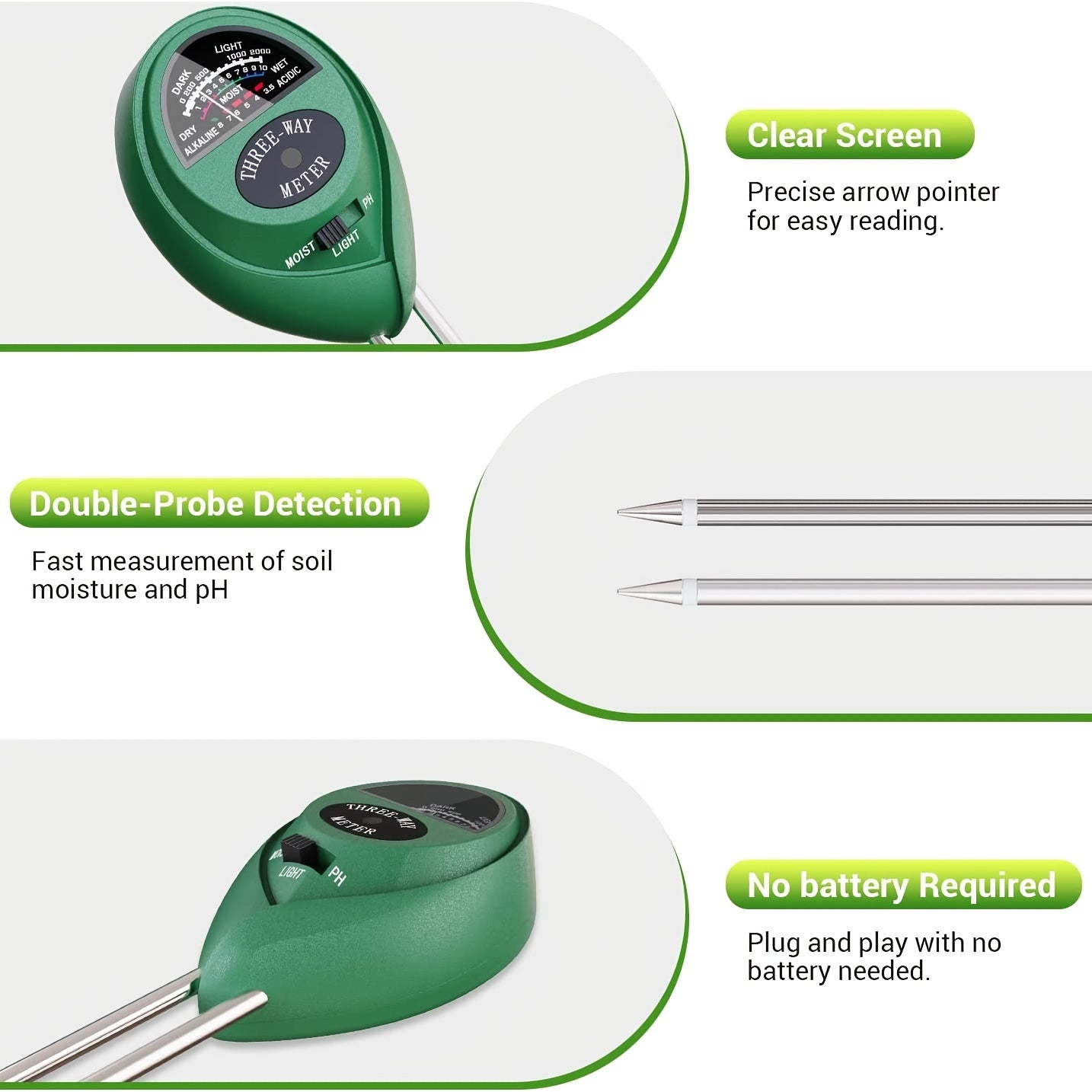 Soil Moisture Meter 3-In-1 Tester Kit for Plants