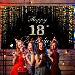 18th Birthday Decorations Backdrop Banner Golden Happy 18th Birthday Decoration