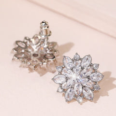 Sunflower Zircon Stud Earrings Silver Plated Jewelry Gift