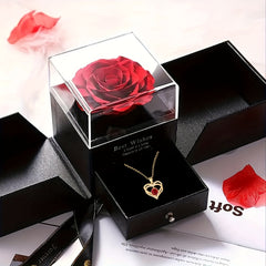 Rose Double Heart Pendant Necklace I Love You Jewelry Gift For Mom Wife