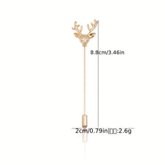 Vintage Elk Head Long Alloy Brooch Men's Suit Collar Pin