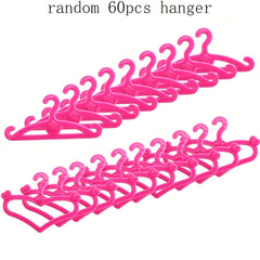 60pcs Pink Plastic Hanger Set for 29 Dolls Clothes Outfits Accessories