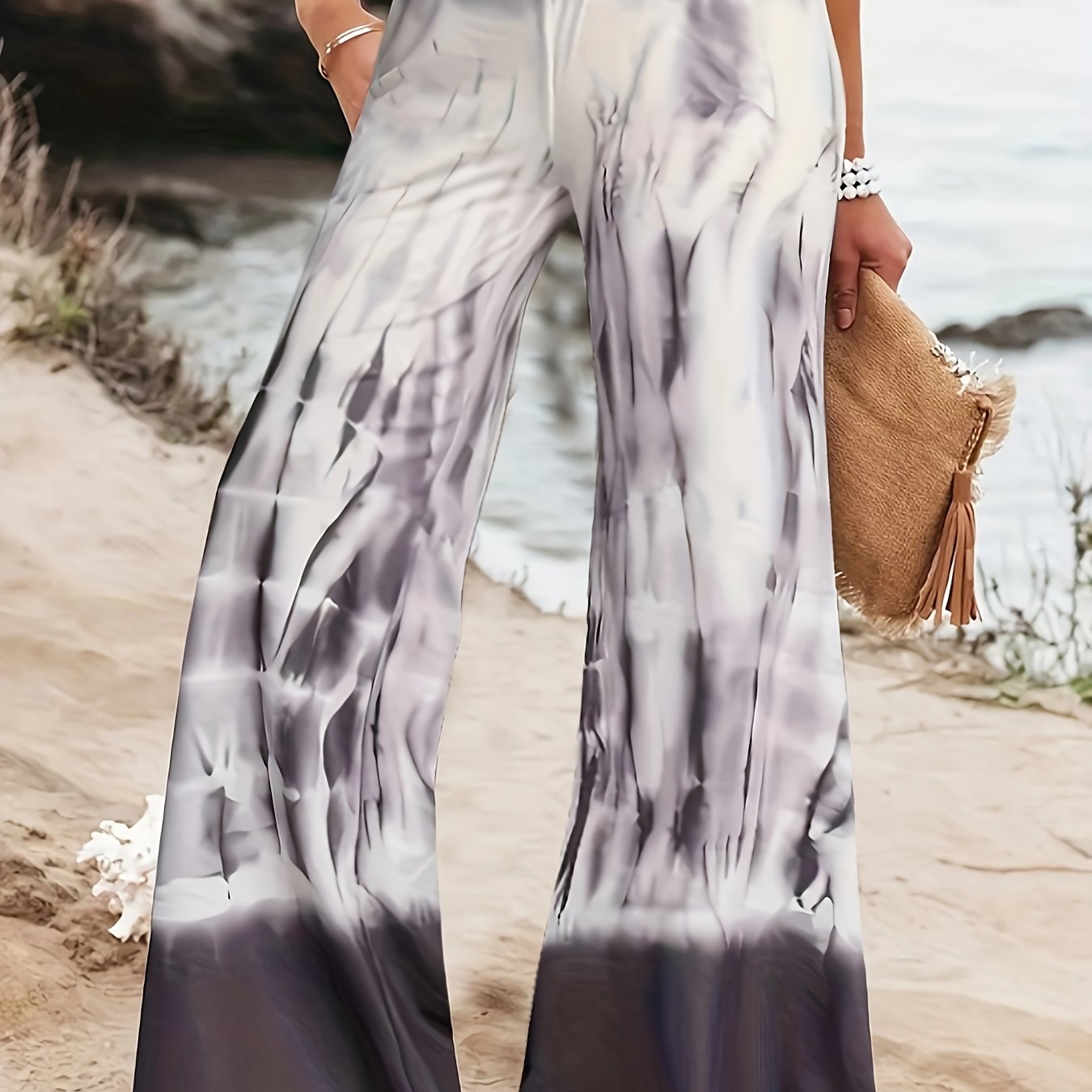  Tie Dye Flared Leg Pants Low Rise High Stretch