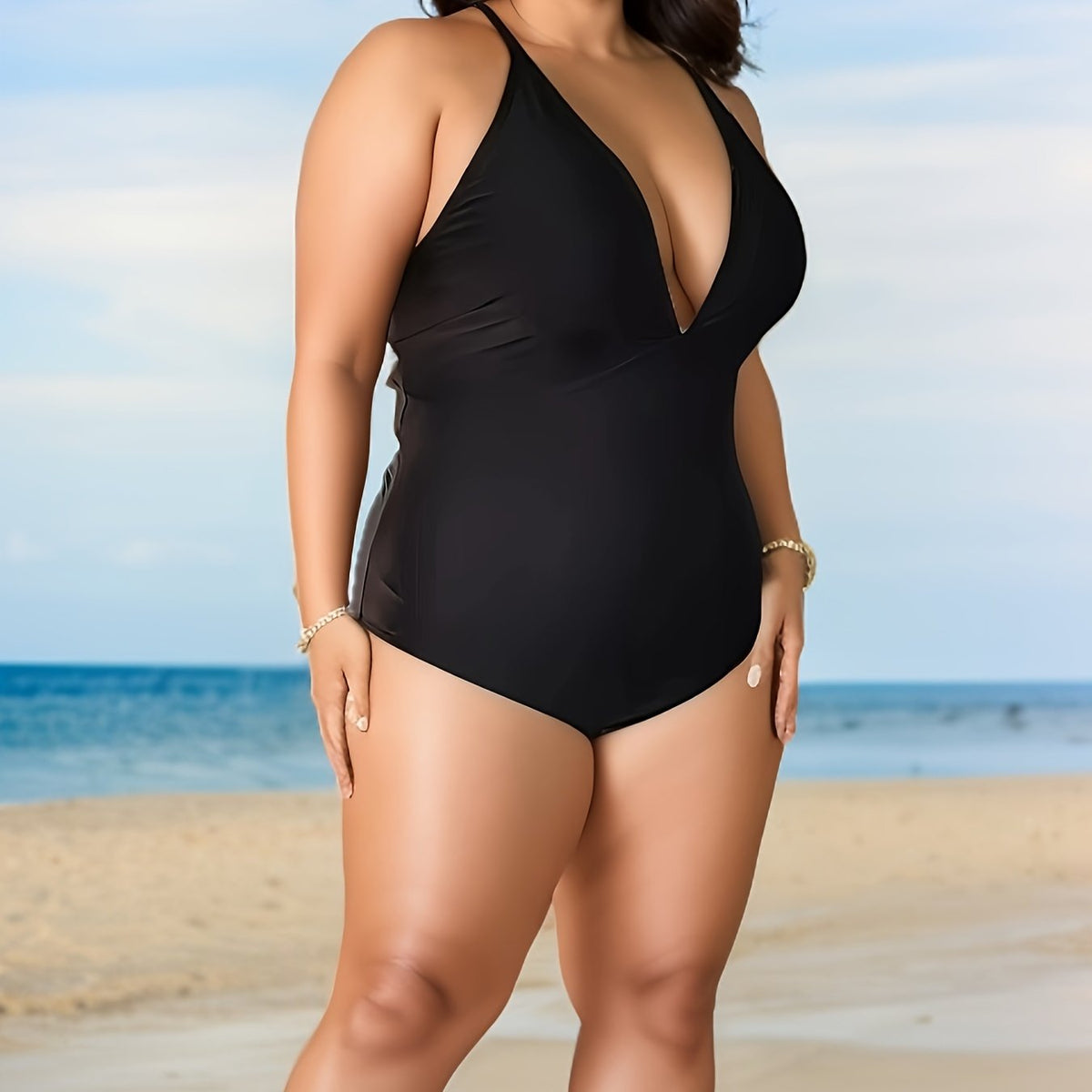 Sexy Plus Size Lace Up Back One Piece Swimsuit