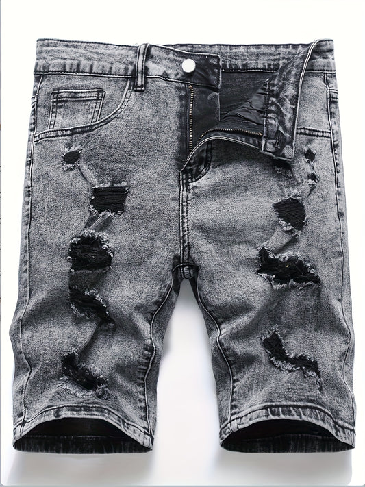 Men's Distressed Denim Shorts Medium Stretch Casual Street Style