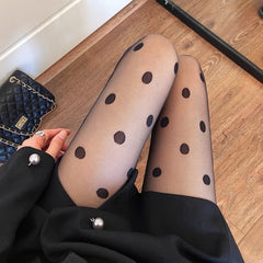 Polka Dots Pantyhose High Waist Semi Sheer Footed Stockings