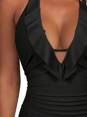  Sexy Swimsuit Ruffle Trim Halter One Piece Bathing Suit