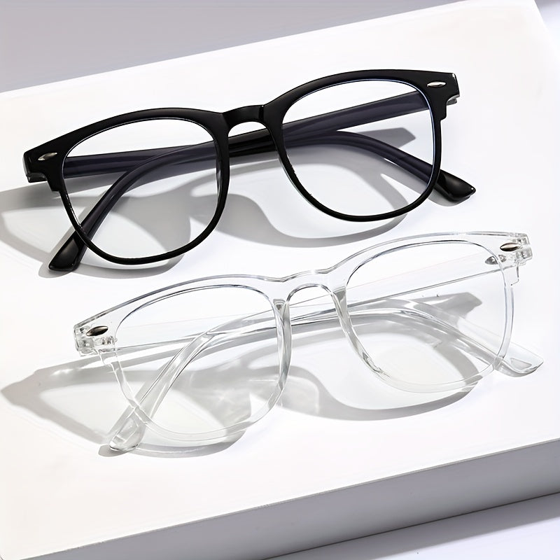 Men's Oval Frame Glasses Anti Light Retro Zipper Case