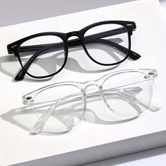 Men's Oval Frame Glasses Anti Light Retro Zipper Case