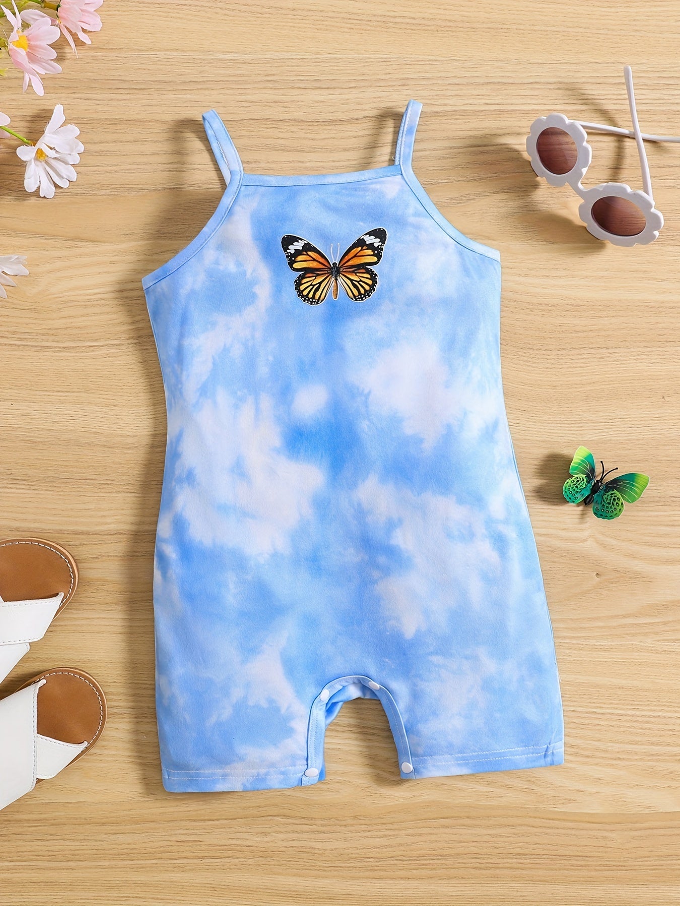 Baby Girl's Butterfly Graphic Summer Cami Rompers