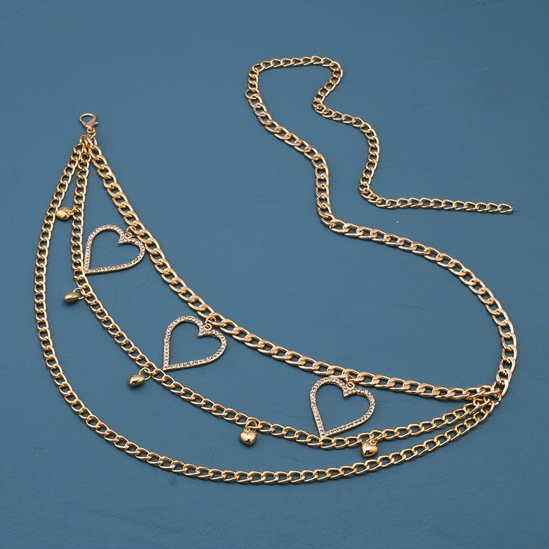 Women's Rhinestone Heart Chain Belt Waist Accessories