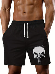 Skull Pattern Comfy Shorts Men's Casual Elastic Waist Drawstring Shorts