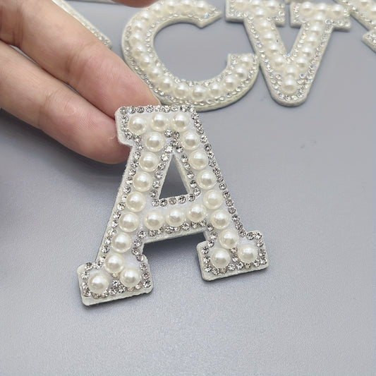 2pcs Pearl Rhinestone Letter Patch Sticker DIY Clothes Decoration