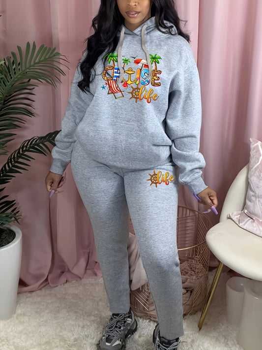  Women's Beach Art Hoodie & Sweatpants Set