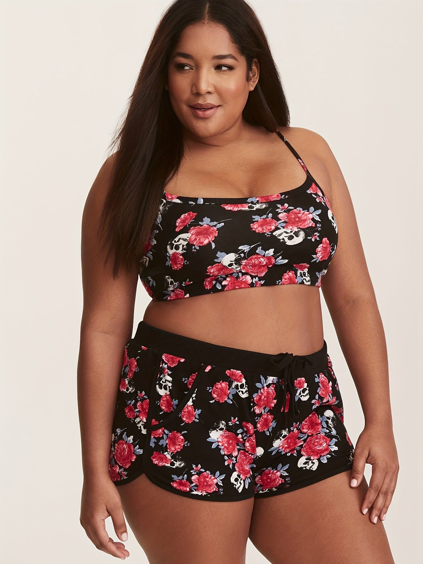  Rose & Skull Bra & Shorts Swimsuit Set