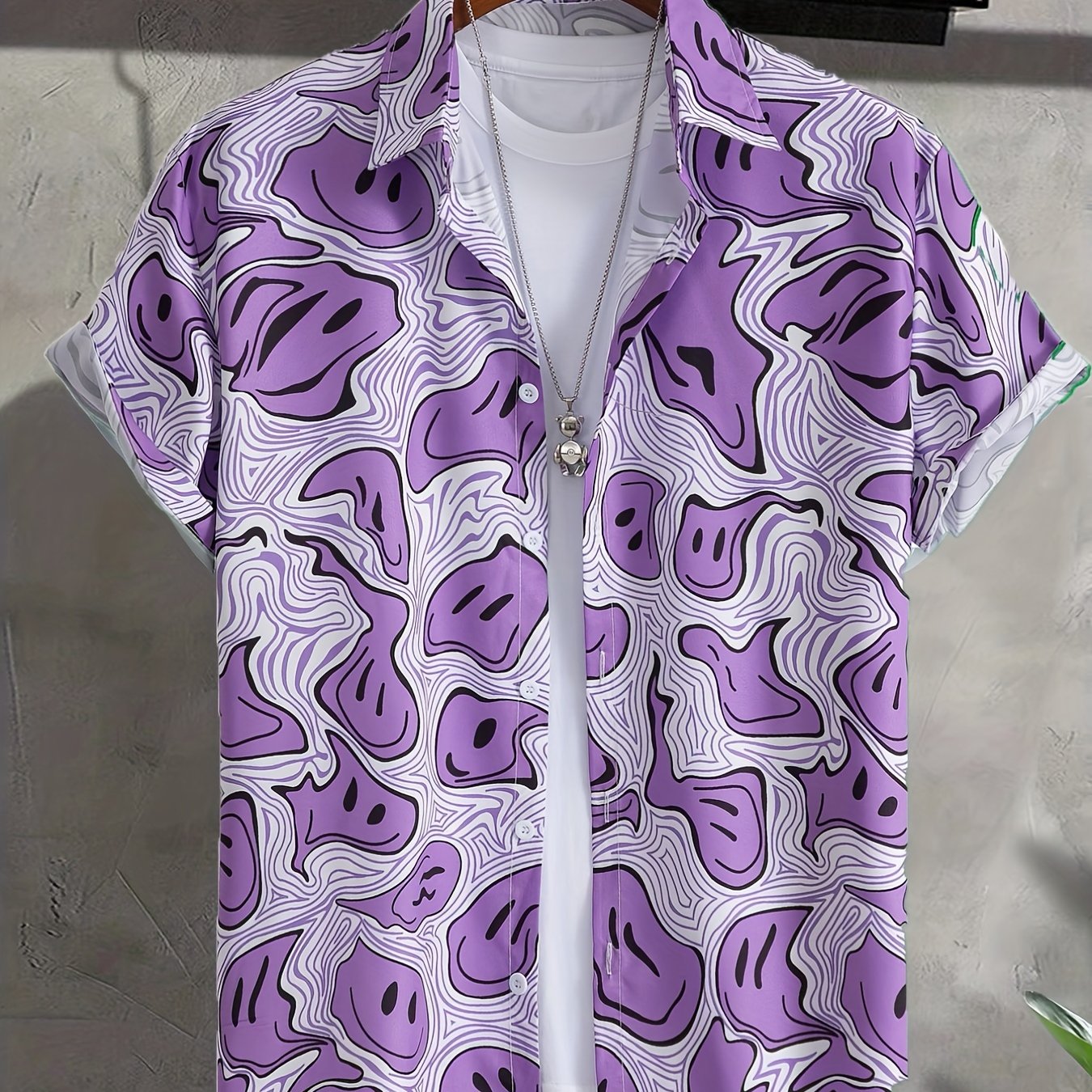 Grimace Print Casual Short Sleeve Shirt for Men