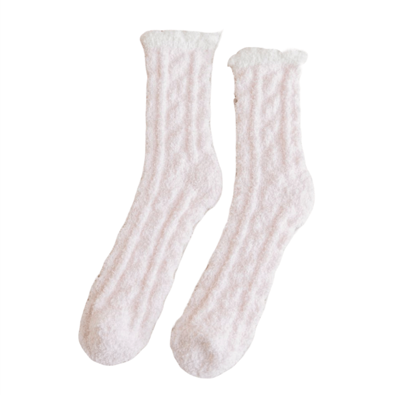 Kids Coral Fleece Solid Plus Fleece Warm Crew Socks