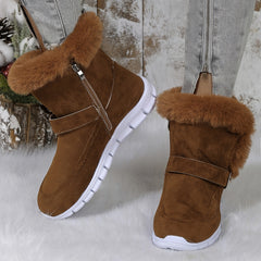Plush Lined Thermal Furry Snow Boots Non Slip Side Zipper Snow Shoes